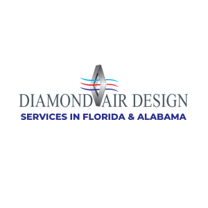 Diamond Air Design logo featuring a stylized diamond shape and text, showcasing services in Florida and Alabama.